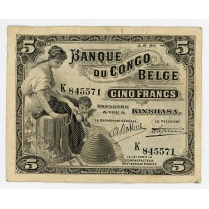 Belgian Congo 5 Francs 1920 Error Print