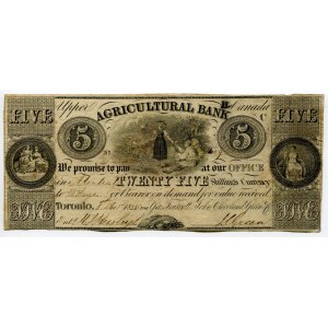 Canada Upper Canada Toronto Agricultural Bank 5 Dollars / 25 Shillings 1835