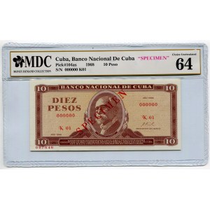 Cuba 10 Peso 1968 Specimen MDC UNC 64