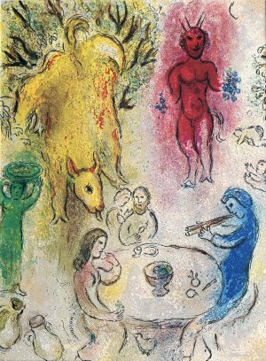 Marc Chagall ( 1887 - 1985 ), Pan's Banquet z cyklu Daphnis and Chloe, 1977