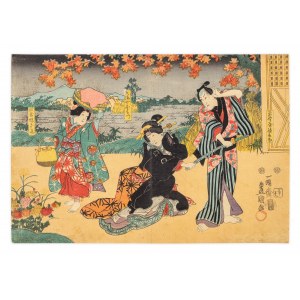 Utagawa Kunisada (1786-1865), Frau Ebizo rettet ihre als Dienerin verkleidete Tochter, 1847-1853