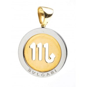 Tondo scorpio zodiac sign gold and steel Pendant Cord Necklace - mark of BULGARI