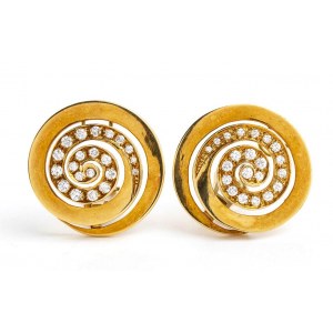 Pair of gold and diamond spiral motif earrings - mark of BULGARI