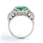 Deco-style platinum emerald diamond ring - mark of BULGARI