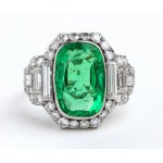 Deco-style platinum emerald diamond ring - mark of BULGARI