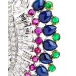 Gold leaf brooch with sapphires, emeralds, rubies and diamonds - late 1960s, mark of BULGARI