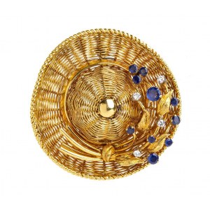 Sapphires diamond gold hat brooch - mark of TIFFANY & Co.