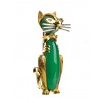 Gold brooch depicting a cat with chrysoprase and small sapphires - mark TIFFANY &Co