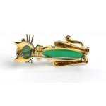 Gold brooch depicting a cat with chrysoprase and small sapphires - mark TIFFANY &Co