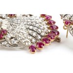 Victorian silver gold ruby diamond pair of earrings and brooch - mark of BLACK STARR and FROST