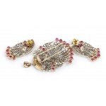 Victorian silver gold ruby diamond pair of earrings and brooch - mark of BLACK STARR and FROST