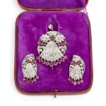 Victorian silver gold ruby diamond pair of earrings and brooch - mark of BLACK STARR and FROST