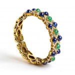 Diamond emerald zapphires cabochon old flexible band gold bracelet - mark of GIULIO VERONESI