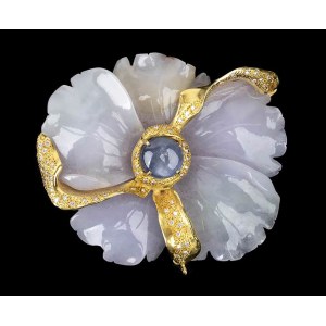 Gold, jadeite, blue asteria sapphire and diamonds pendant-brooch - mark of D'AVOSSA, ROMA