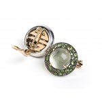 Pair of round gold and silver earrings with rock crystal, tsavorites and tourmalines - mark of MIMI'
