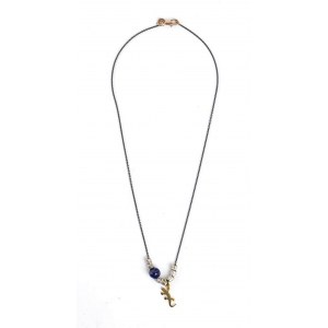 Mini grain sterling silver gold lapislazuli necklace - mark of POMELLATO, collection DODO