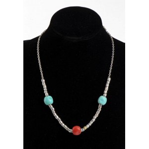 Mini grain sterling silver necklace Mediterranean coral turquoise - mark of POMELLATO, collection DODO