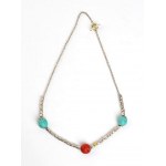 Mini grain sterling silver necklace Mediterranean coral turquoise - mark of POMELLATO, collection DODO