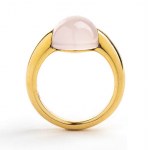 Yellow gold and rose quartz ring - mark of POMELLATO, collection NUDO