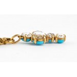 Gold necklace with glass paste and turquoise cabochon - signed POMELLATO