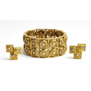 Yellow gold and diamond bracelet and earring set - 1960s, signed FRANCO CANNILLA (1911- 1984)