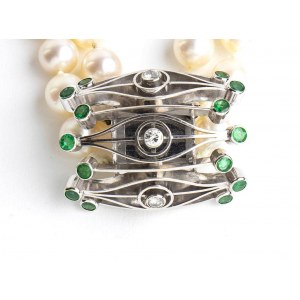 Salt water cultured pearl gold diamonds emeralds necklace - 1960s, signed FRANCO CANNILLA (1911- 1984)