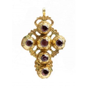 Italian gold and garnet pendant cross - 16th-17th century