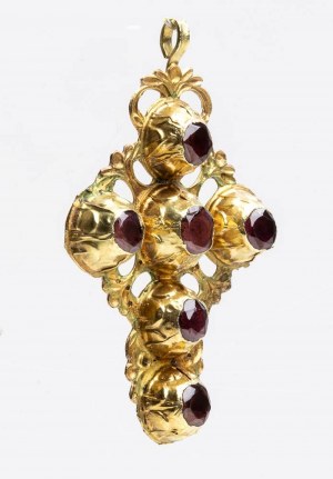 Italian gold and garnet pendant cross - 16th-17th century