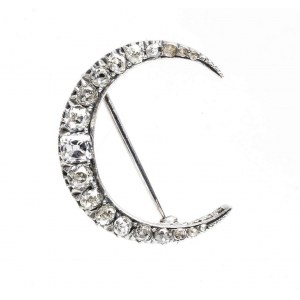 Gold old mine diamonds half-moon brooch - late 19th century