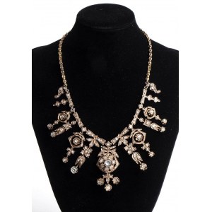 Gold necklace with rose cut diamond fringe - 19th century