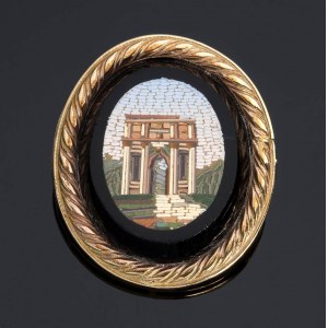 Italian gold micromosaic brooch - 19th century