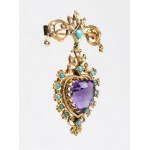 Pendant brooch with amethyst, turquoise and rose-cut diamonds