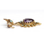 Pendant brooch with amethyst, turquoise and rose-cut diamonds