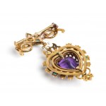 Pendant brooch with amethyst, turquoise and rose-cut diamonds