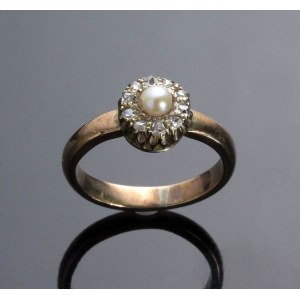 English Victorian gold pearl and diamonds ring - 19th century