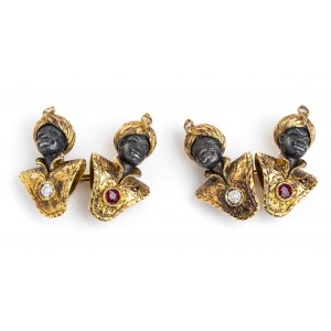 Gold and silver cufflinks with diamonds and rubies, depicting busts of Venetian Moors