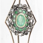 Gold and silver bar brooch with rose-cut diamonds, rubies and emeralds