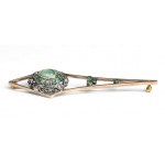 Gold and silver bar brooch with rose-cut diamonds, rubies and emeralds