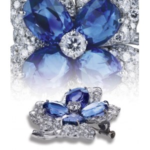 Platinum gold sapphire diamonds floral brooch