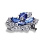 Platinum gold sapphire diamonds floral brooch