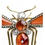 Gold and silver brooch depicting a dragonfly with carnelian and diamonds