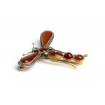 Gold and silver brooch depicting a dragonfly with carnelian and diamonds
