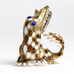 Chinese Dragon enamel gold brooch
