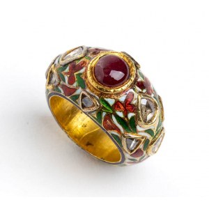 Gold enamel citrin quartz diamonds band ring - manufacure INDIA