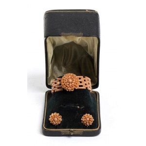 Sciacca coral gold floral demi parure - late 19th century