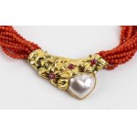 Mediterranean coral, ruby, Mabé pearl and gold torsade necklace