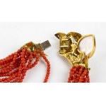 Mediterranean coral, ruby, Mabé pearl and gold torsade necklace