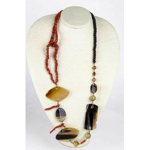 Mediterranean coral, horn and jade necklace