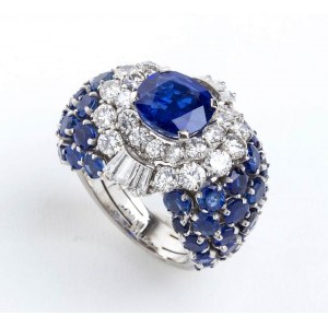 Burma sapphire diamond gold band ring
