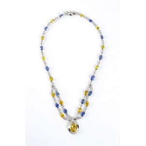 Blue and yellow sapphire diamond gold neclace